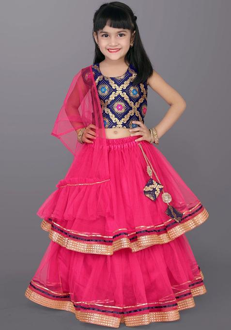 Purple Woven Design Net Lehenga Set For Girls — view on Indya