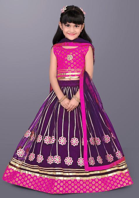 Purple Woven Design Net Lehenga Set For Girls — view on Indya