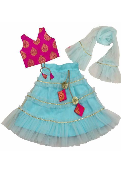 Blue Woven Design Net Lehenga Set For Girls — view on Indya