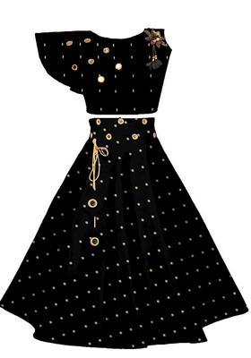 Black Embroidered Silk Lehenga Set For Girls
