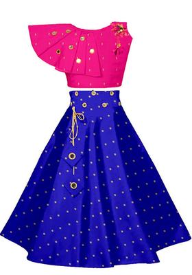 Pink Embellished Silk Lehenga Set For Girls