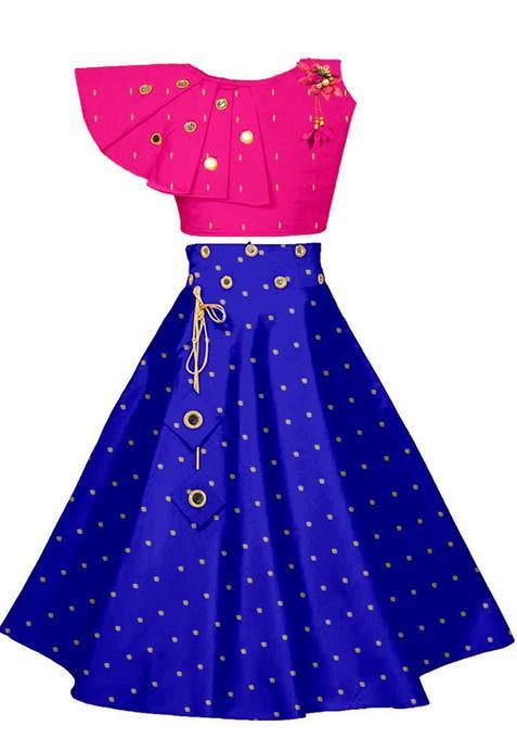 Pink Embellished Silk Lehenga Set For Girls — view on Indya
