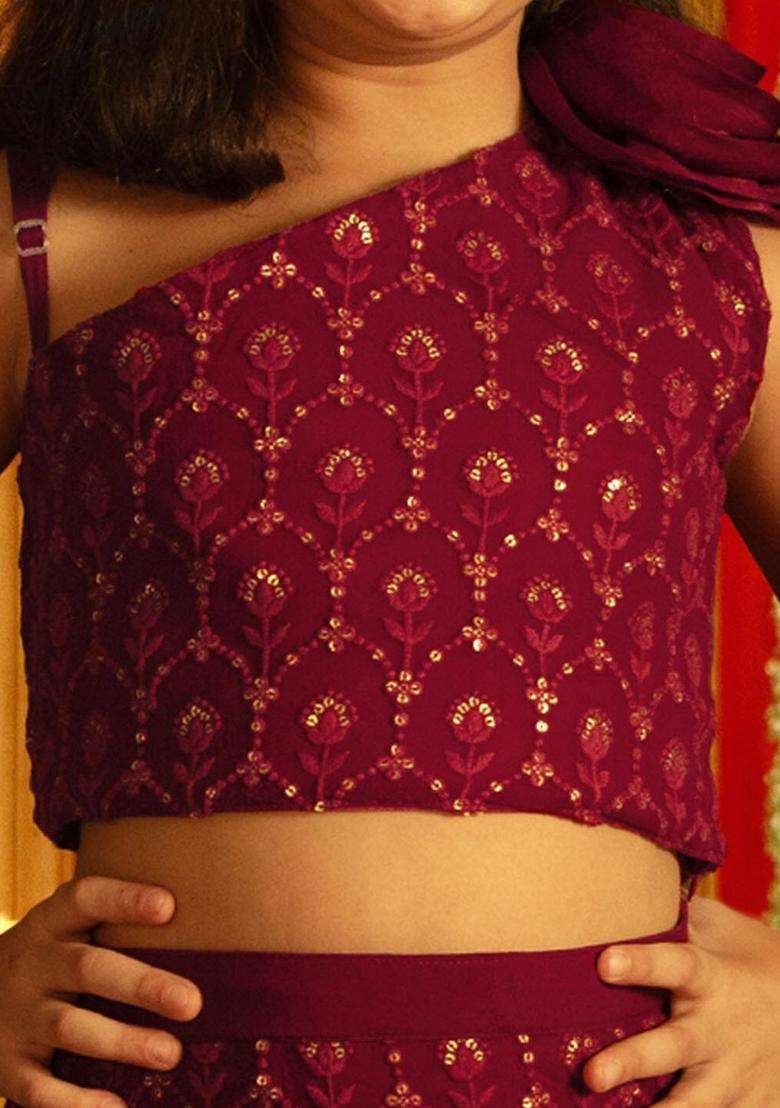 Purple Embellished Georgette Lehenga Set For Girls - Indya