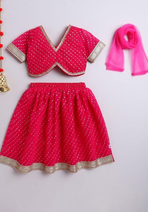 Pink Printed Georgette Lehenga Set For Girls — view on Indya