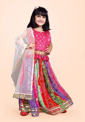 Purple Embroidered Silk Lehenga Set For Girls