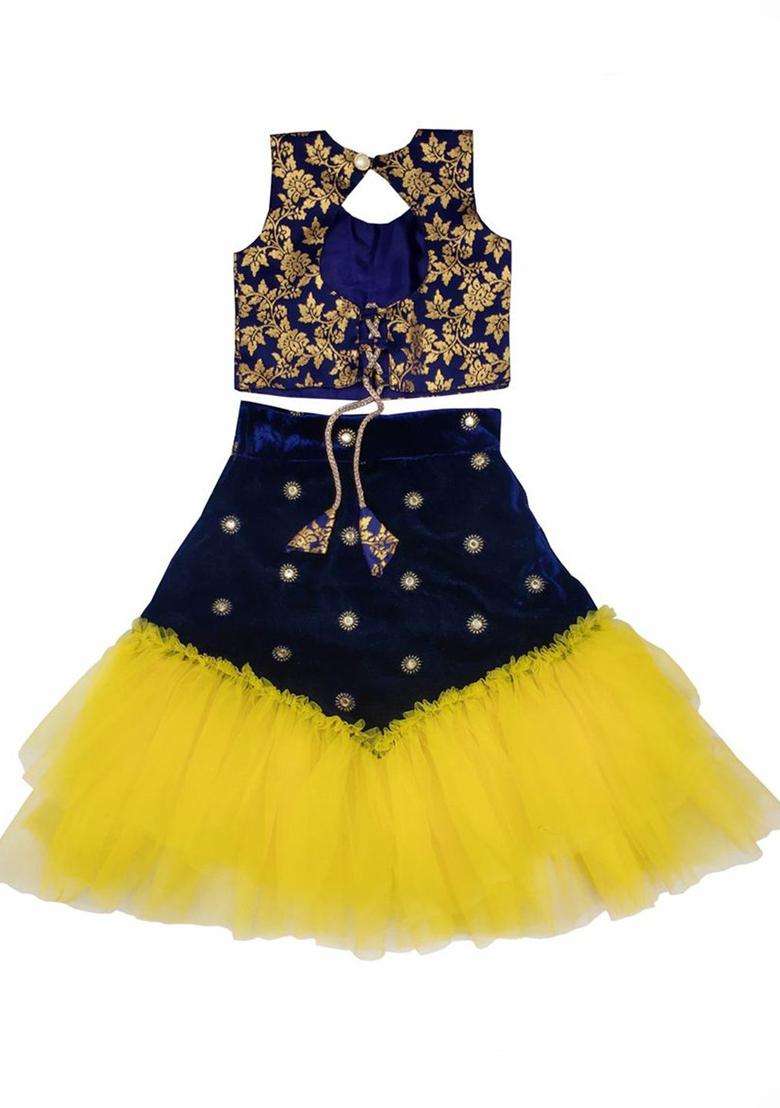 Yellow Solid Net Lehenga Set For Girls - Indya
