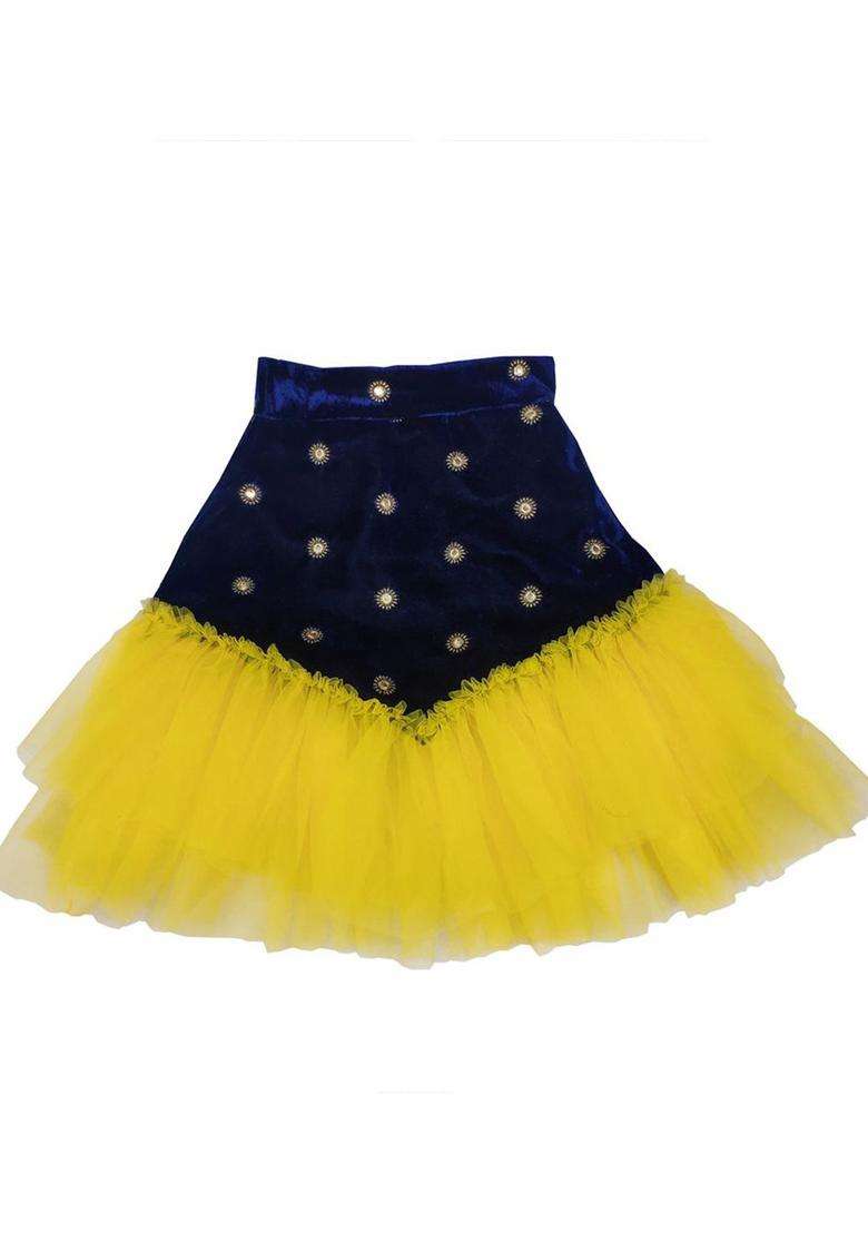 Yellow Solid Net Lehenga Set For Girls - Indya