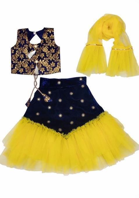 Yellow Solid Net Lehenga Set For Girls — view on Indya