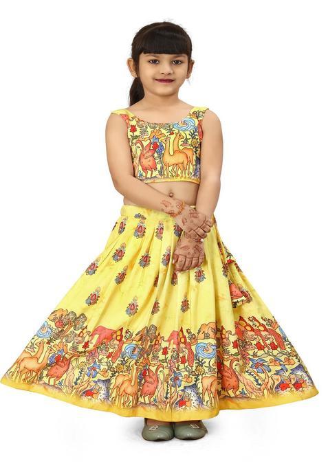 Yellow Printed Viscose Lehenga Set For Girls — view on Indya