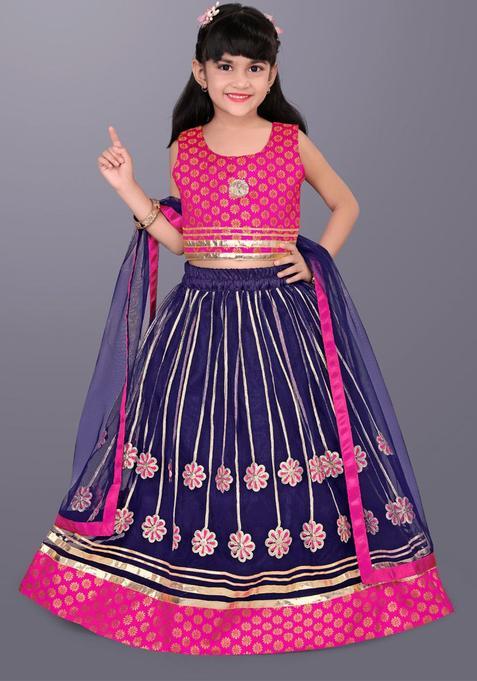 Blue Woven Design Net Lehenga Set For Girls — view on Indya