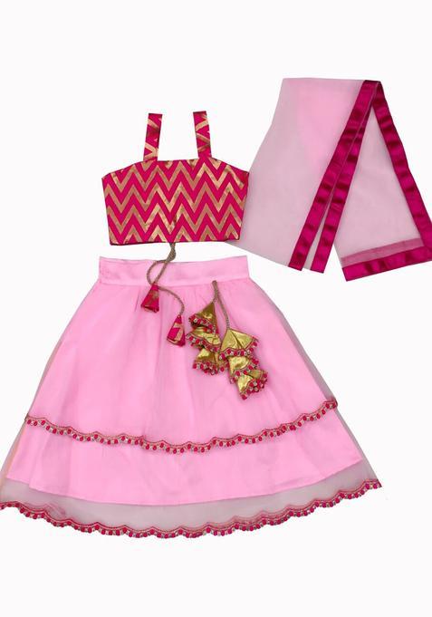 Pink Printed Net Lehenga Set For Girls — view on Indya