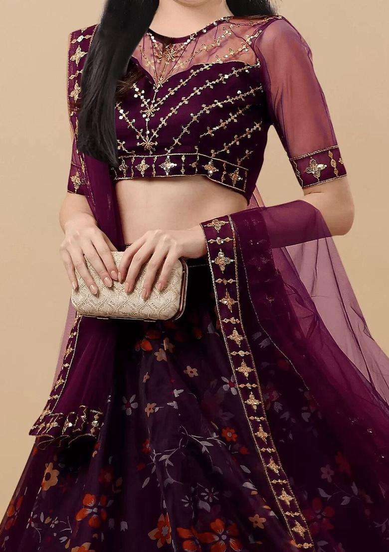 Purple Embellished Organza Lehenga Set For Girls - Indya
