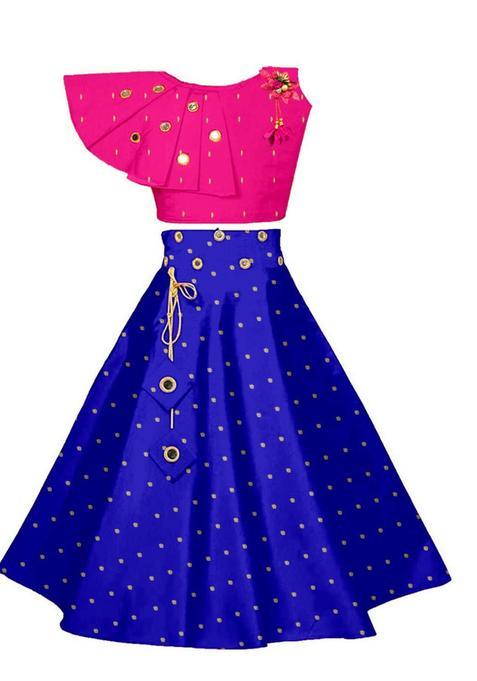 Pink Woven Design Silk Lehenga Set For Girls — view on Indya
