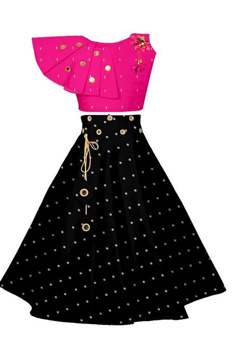 Pink Woven Design Silk Lehenga Set For Girls — view on Indya