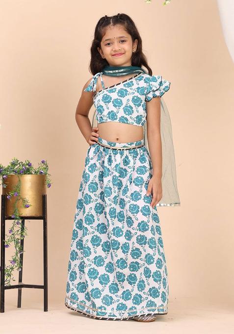 Blue Printed Cotton Lehenga Set For Girls — view on Indya