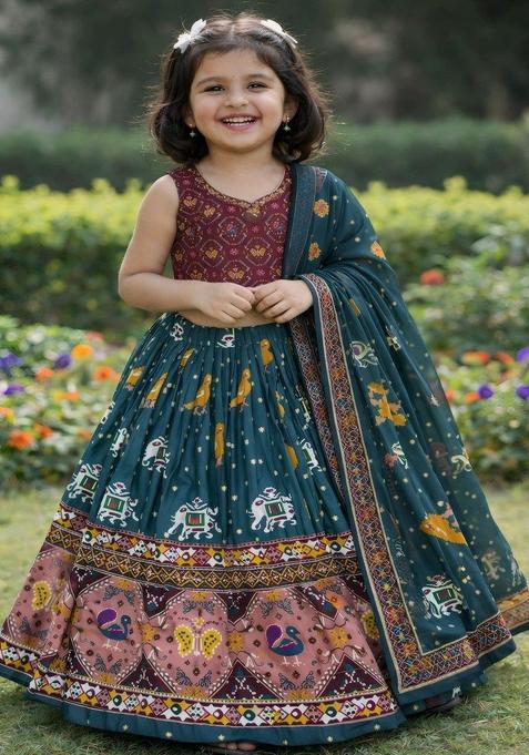 Multi Embroidered Cotton Lehenga Set For Girls — view on Indya