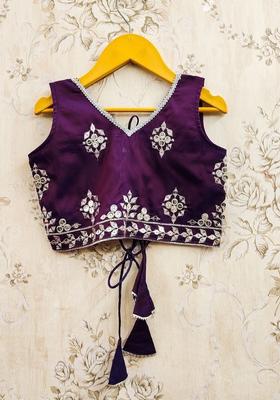 Purple Embroidered Silk Lehenga Set For Girls