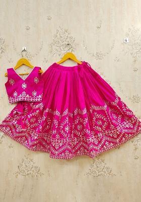 Purple Embellished Silk Lehenga Set For Girls
