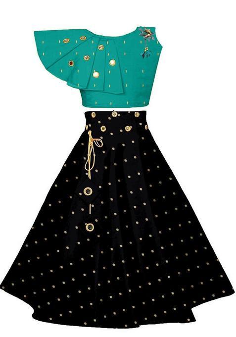 Green Embellished Silk Lehenga Set For Girls — view on Indya