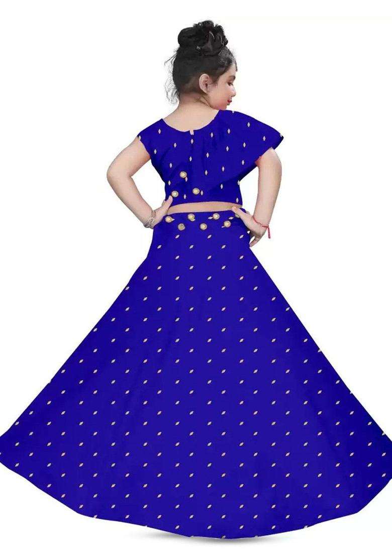 Blue Embellished Silk Lehenga Set For Girls - Indya