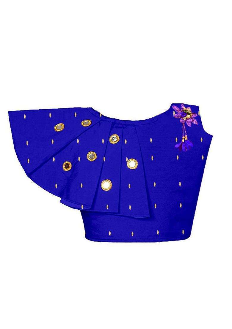 Blue Embellished Silk Lehenga Set For Girls - Indya