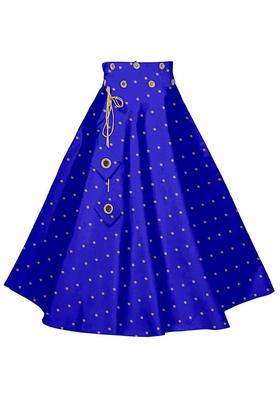 Blue Embellished Silk Lehenga Set For Girls