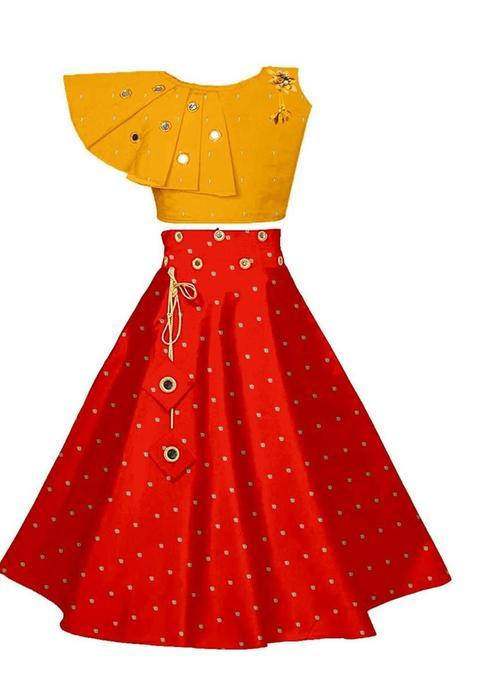 Yellow Embellished Silk Lehenga Set For Girls — view on Indya