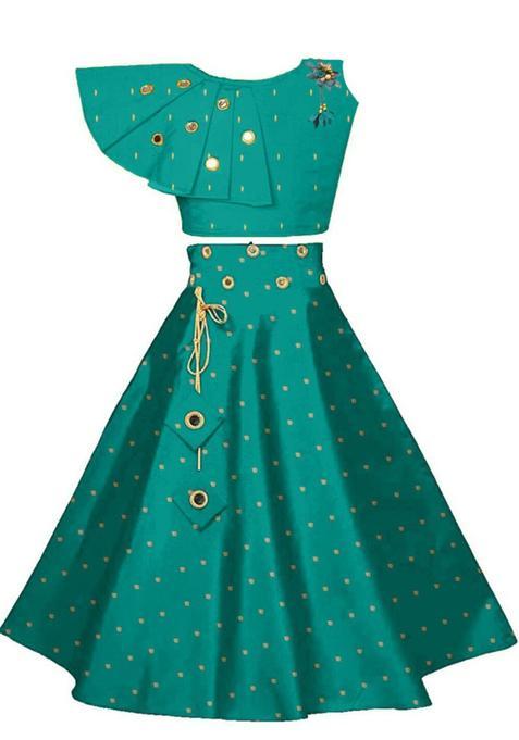 Green Embellished Silk Lehenga Set For Girls — view on Indya