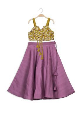 Green Embroidered Silk Lehenga Set For Girls