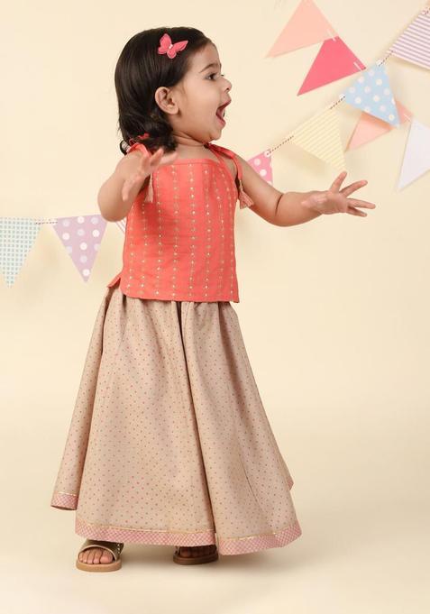 Peach Embellished Viscose Lehenga Set For Girls — view on Indya