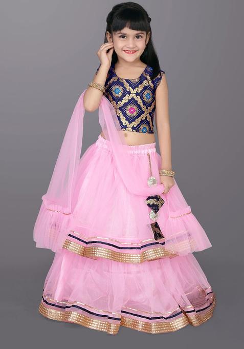 Pink Woven Design Net Lehenga Set For Girls — view on Indya