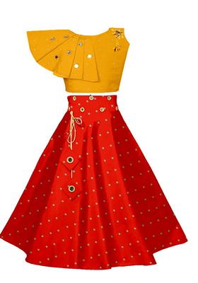 Yellow Embroidered Silk Lehenga Set For Girls