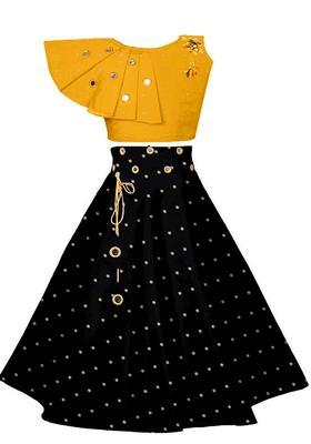 Yellow Embroidered Silk Lehenga Set For Girls