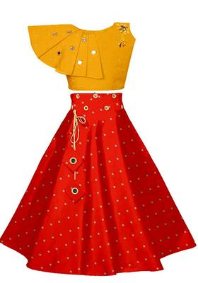 Yellow Embroidered Silk Lehenga Set For Girls