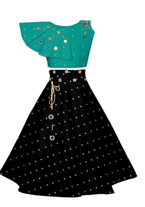 Green Embellished Silk Lehenga Set For Girls — view on Indya