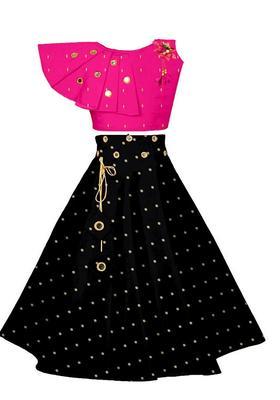 Pink Woven Design Silk Lehenga Set For Girls