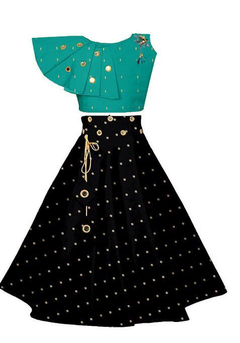 Green Embellished Silk Lehenga Set For Girls — view on Indya
