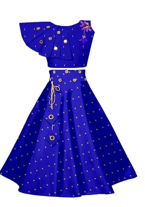 Blue Embroidered Silk Lehenga Set For Girls — view on Indya