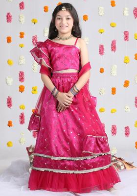 Purple Embroidered Organza Lehenga Set For Girls