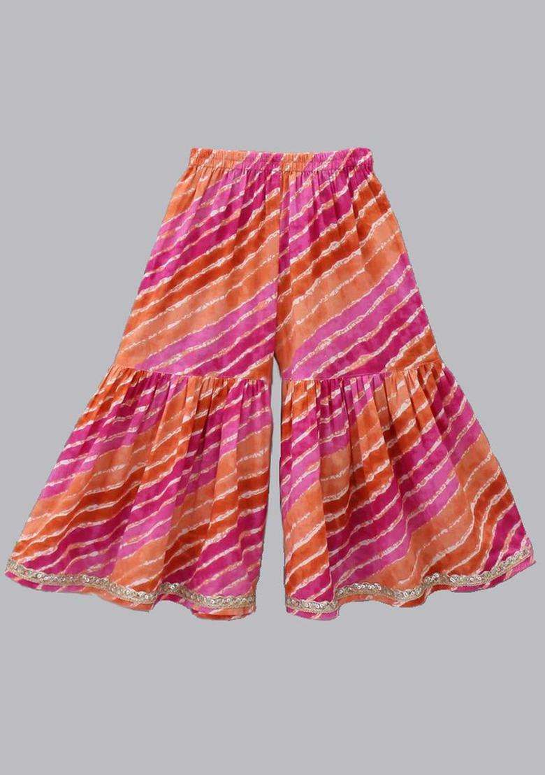 Pink Printed Cotton Anarkali Kurta Set For Girls - Indya