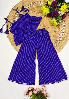 Blue Printed Georgette Kurta Set For Girls