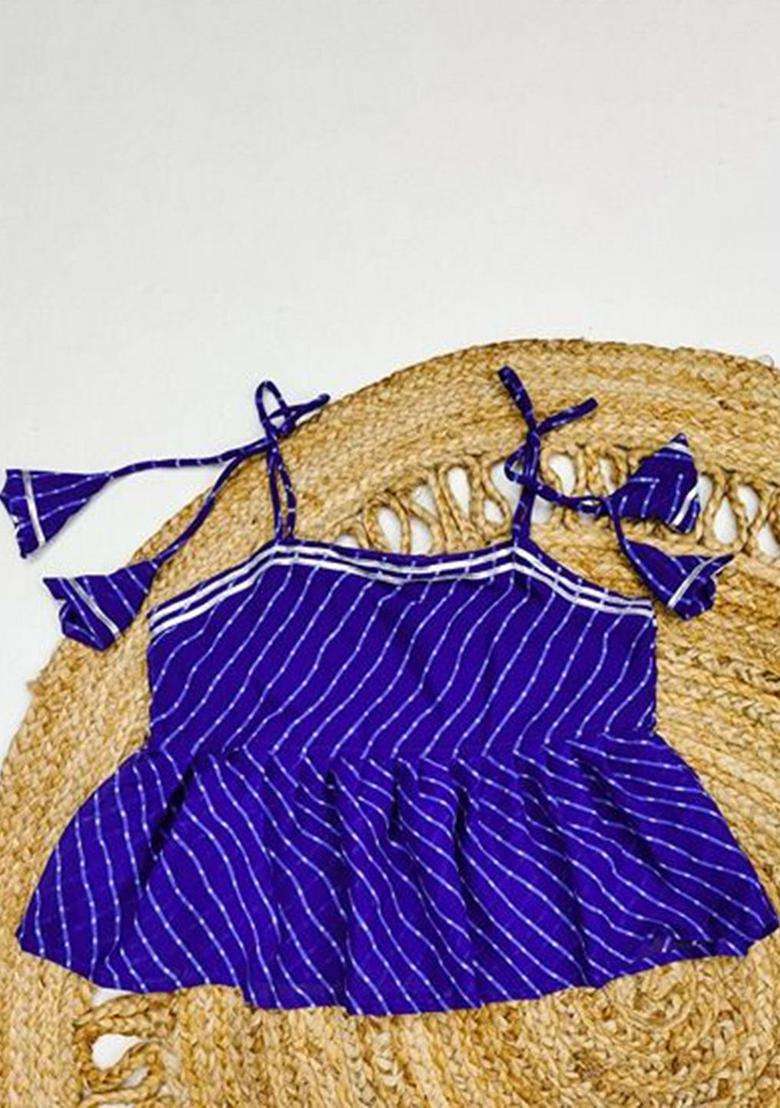 Blue Printed Georgette Kurta Set For Girls - Indya