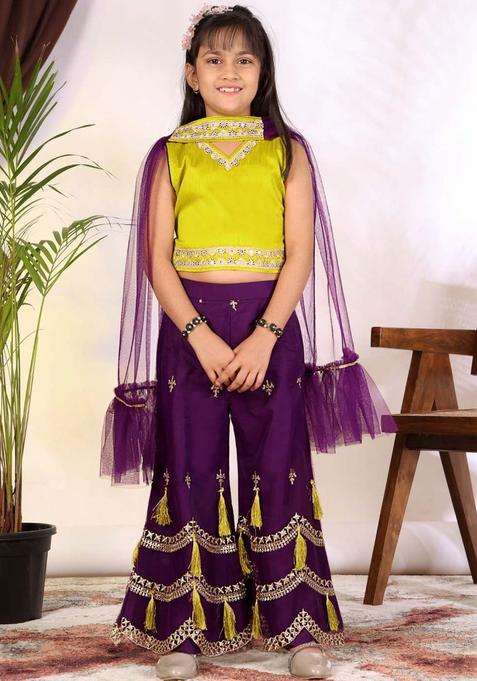 Multi Embroidered Cotton Kurta Set For Girls