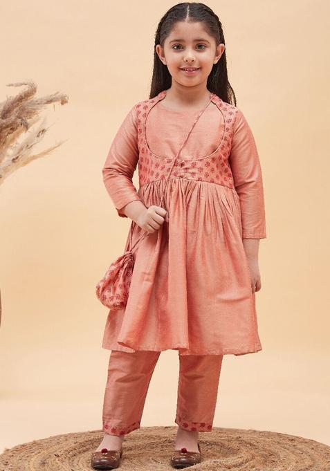 Mauve Printed Viscose Anarkali Kurta Set For Girls — view on Indya