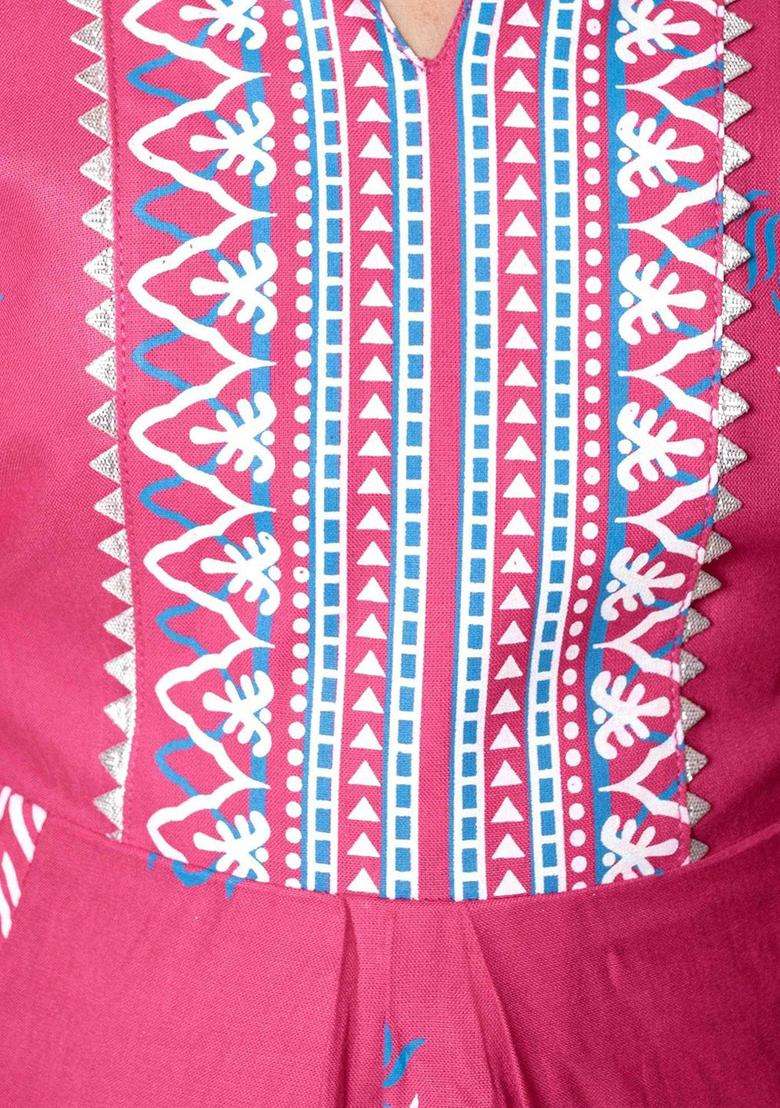 Pink Printed Viscose Kurta Set For Girls - Indya