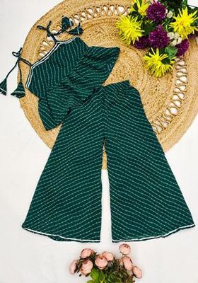 Green Printed Georgette Kurta Set For Girls