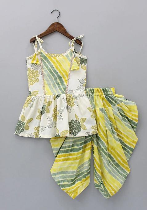 Yellow Printed Viscose Kurta Set For Girls — view on Indya