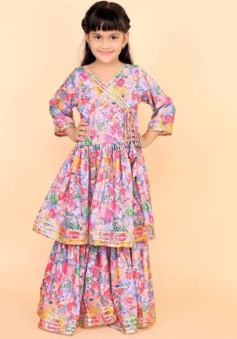 Pink Printed Georgette Kurta Set For Girls — view on Indya