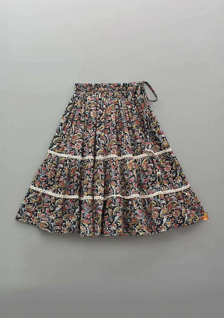 Multi Printed Silk Kurta Set For Girls - Indya
