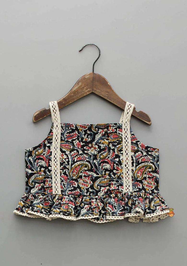 Multi Printed Silk Kurta Set For Girls - Indya